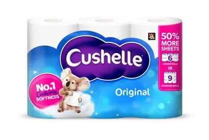 6=9 roll pack of Cushelle Original longer roll toilet paper