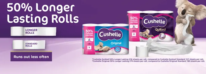 Cushelle 50% Off longer lasting toilet rolls